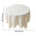 Round cotton tablecloth with tassels, soft fabric and dust-proof, ideal for kitchen, dining, or party table settings.