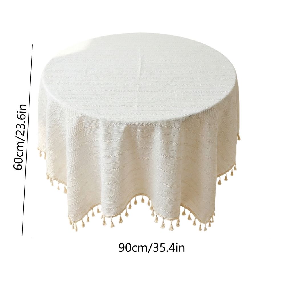 Round cotton tablecloth with tassels, soft fabric and dust-proof, ideal for kitchen, dining, or party table settings.