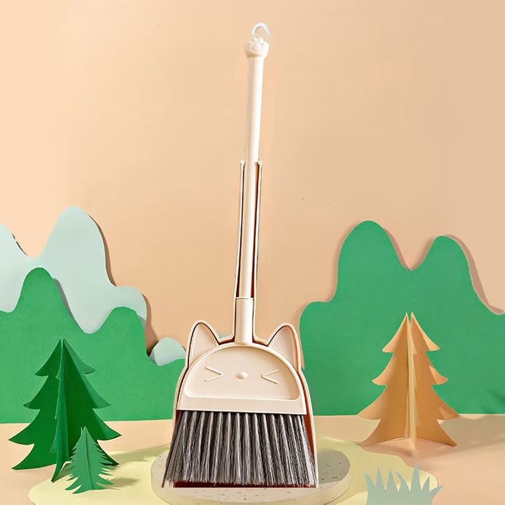 Kids broom and dustpan set by Everything Baby, stainless steel with long handle, ideal for pretend play in kitchen and outdoor settings.