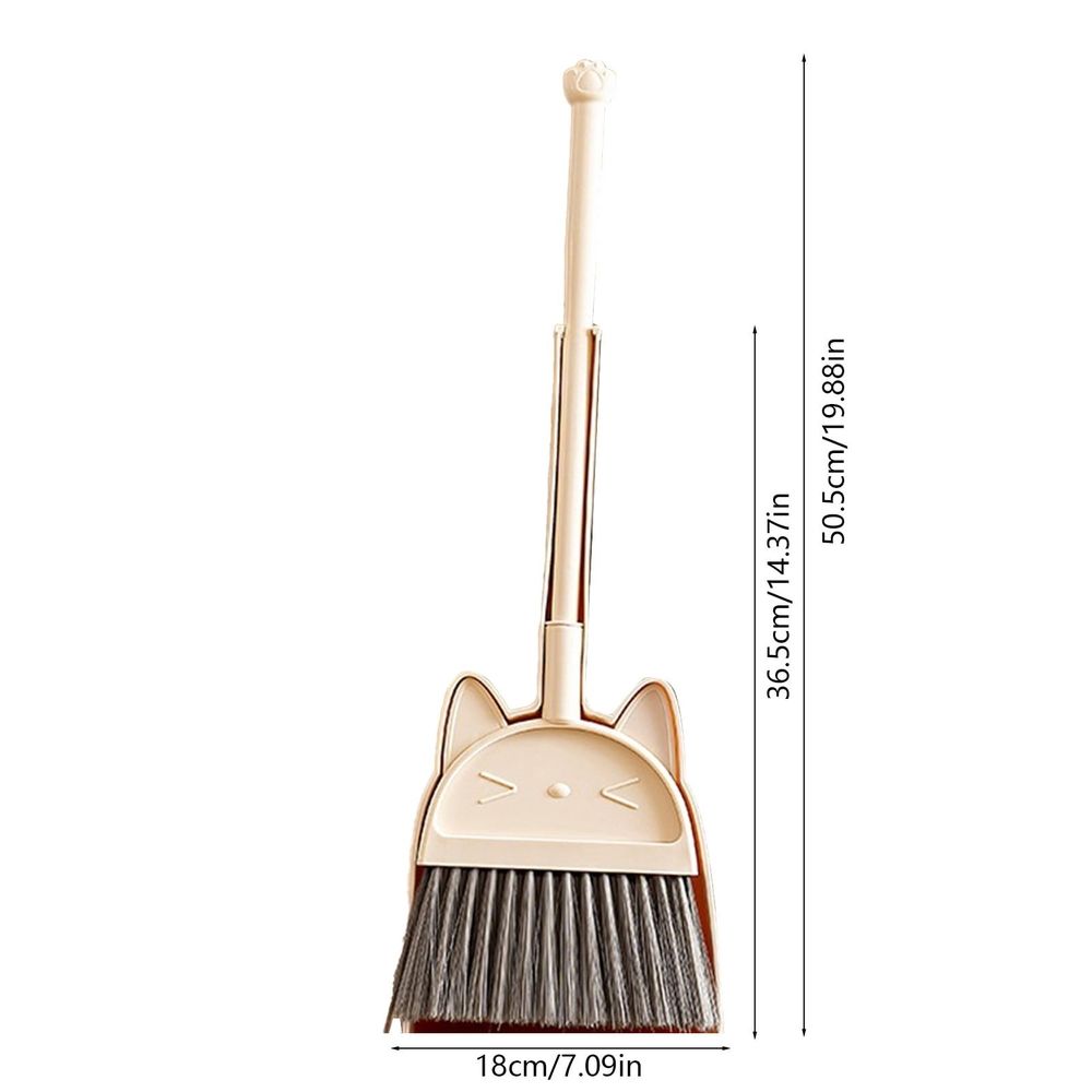 Kids stainless steel broom and dustpan set with long handle, ideal for pretend play in kitchen and home indoor outdoor.