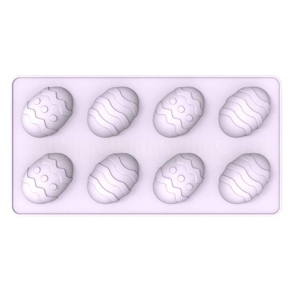 Egg-shaped silicone mold tray for baking and crafting, ideal for Easter chocolates, cakes, mousse, and handmade soaps.