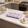 Egg-shaped silicone molds for baking and crafts, ideal for Easter chocolates, cakes, desserts, and handmade soap.
