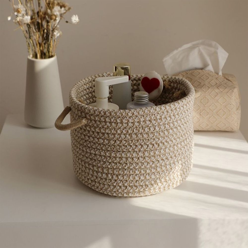 Mini rope woven storage basket by Everything Baby, cute toy box for nursery, living room, or closet organization.
