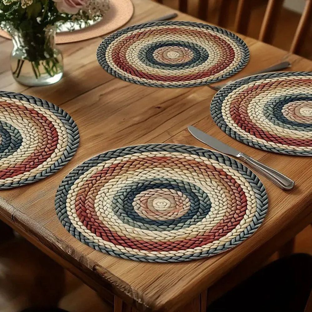 Retro round placemats from Everything Baby, decorative table mats for kitchen and dining, farmhouse style household table accessories.