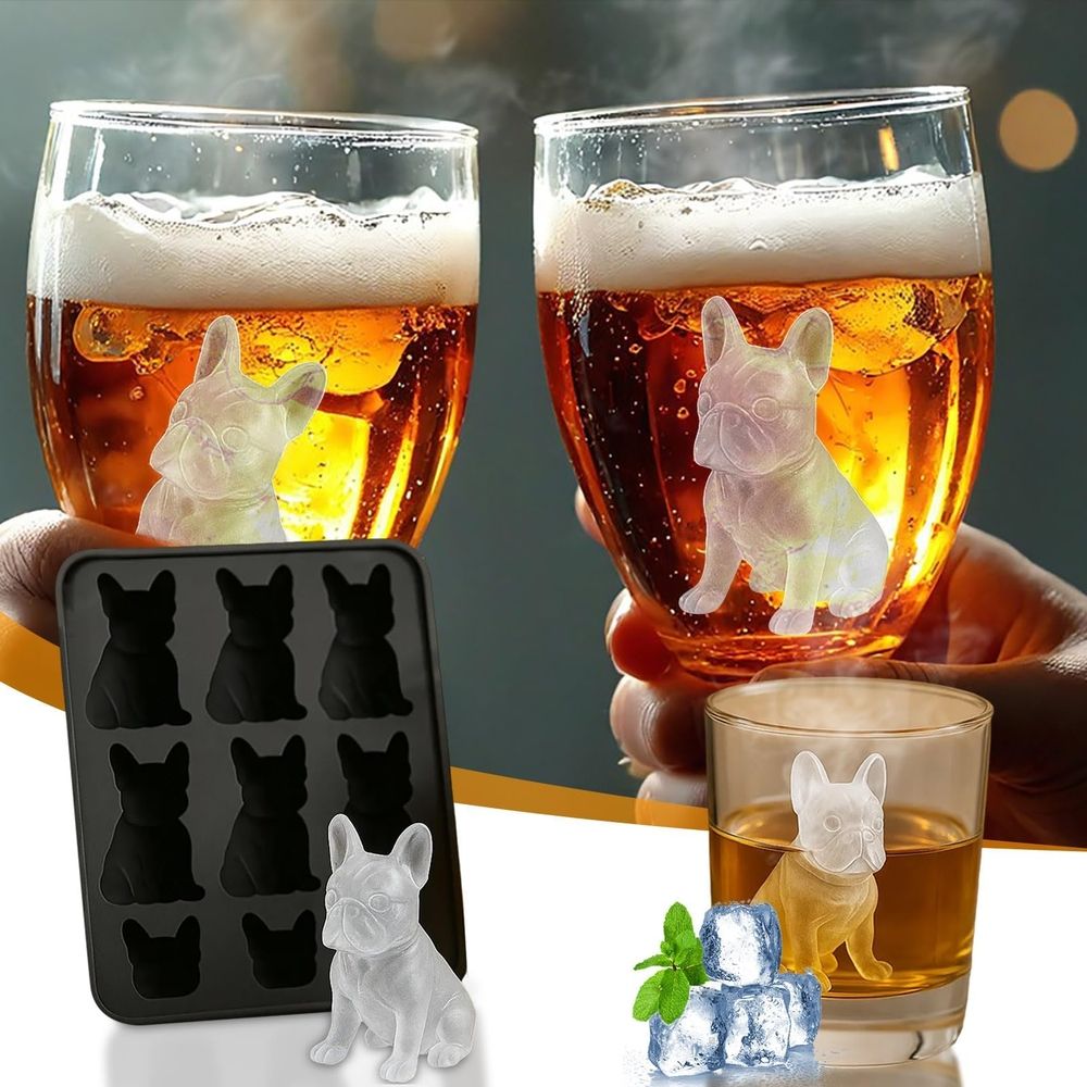 French Bulldog silicone popsicle molds by Everything Baby, flexible ice maker for homemade drinks and playful dog-shaped ice treats.