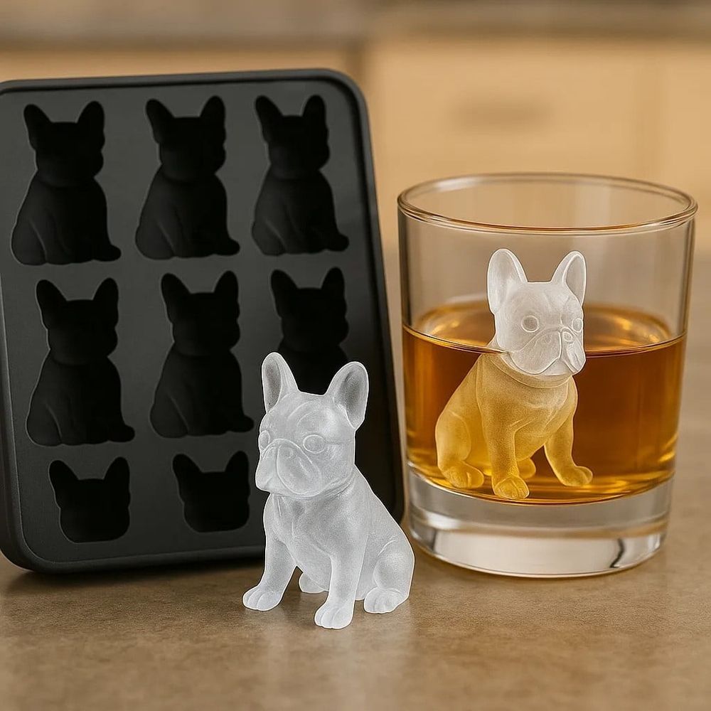 French Bulldog silicone popsicle mold by Everything Baby, flexible ice maker for fun dog-shaped frozen treats and drink decorations.