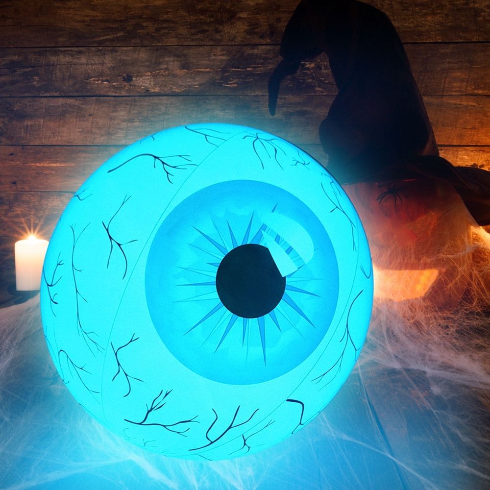 Green Halloween inflatable outdoor decoration with LED light-up bloodshot eyeballs, suitable for garden lawn Halloween decor.