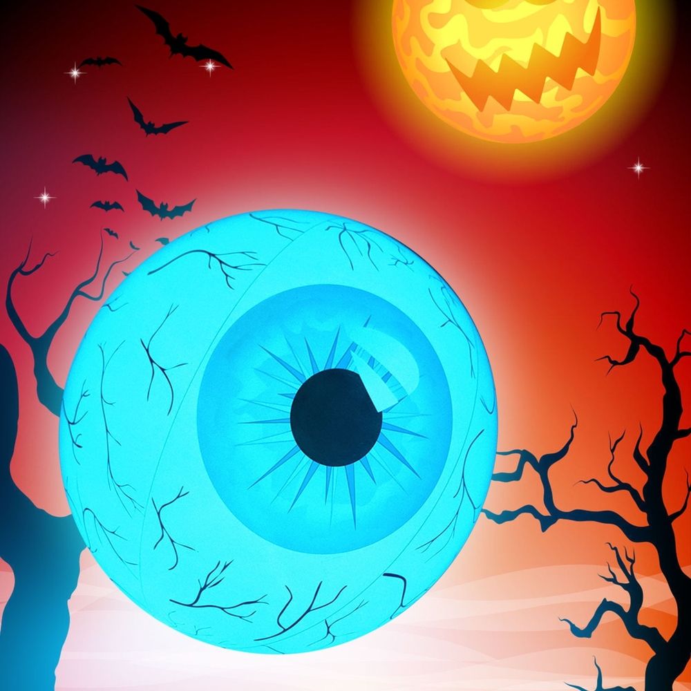 Green Halloween inflatable outdoor decoration with LED-lit bloodshot eyeballs, 15.7 inches tall, for lawn and garden Halloween decor.