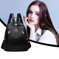 Women’s anti-theft water-repellent backpack with large capacity, convertible straps, stylish design, ideal for travel, hiking, and daily use.