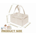 Portable corduroy nursery diaper storage basket with handle, adjustable dividers, large capacity for baby supplies organization.