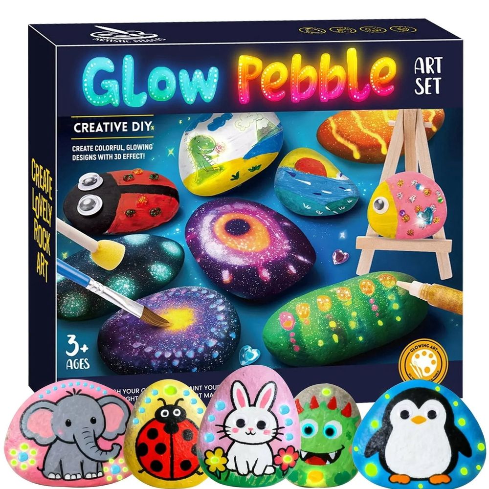 Glow in dark rock painting kit by Everything Baby with creative art supplies for kids ages 6-12, ideal for DIY craft projects.