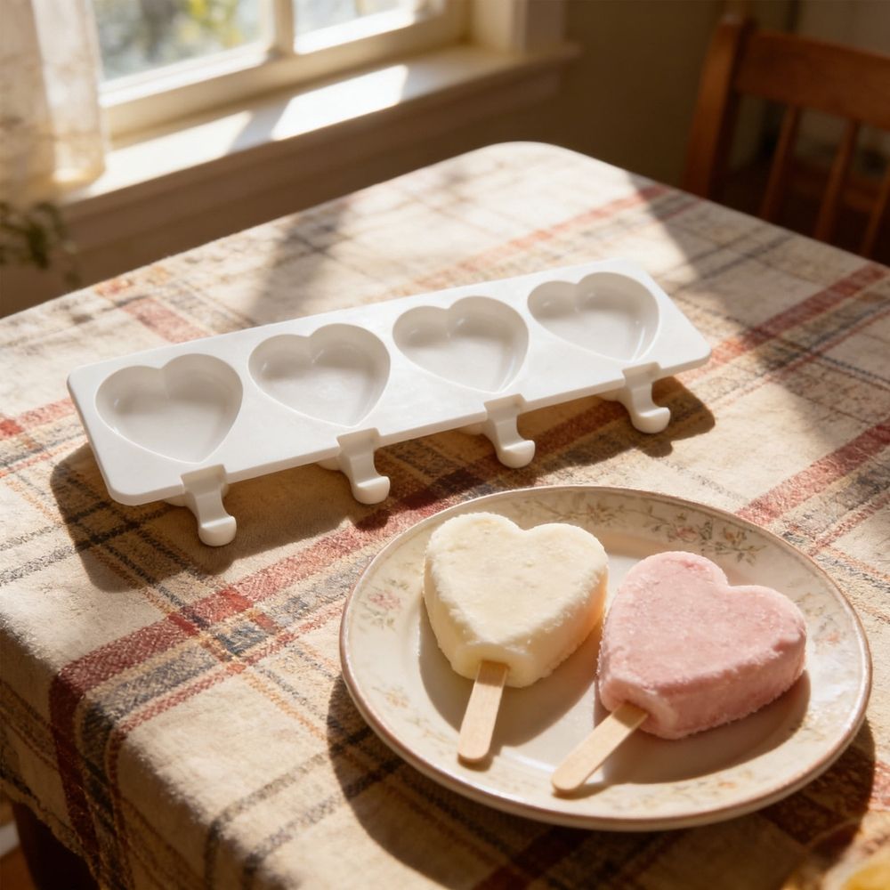 White silicone ice cream molds for DIY frozen desserts, 4-piece set, suitable for kids' pretend play and creative dessert making.