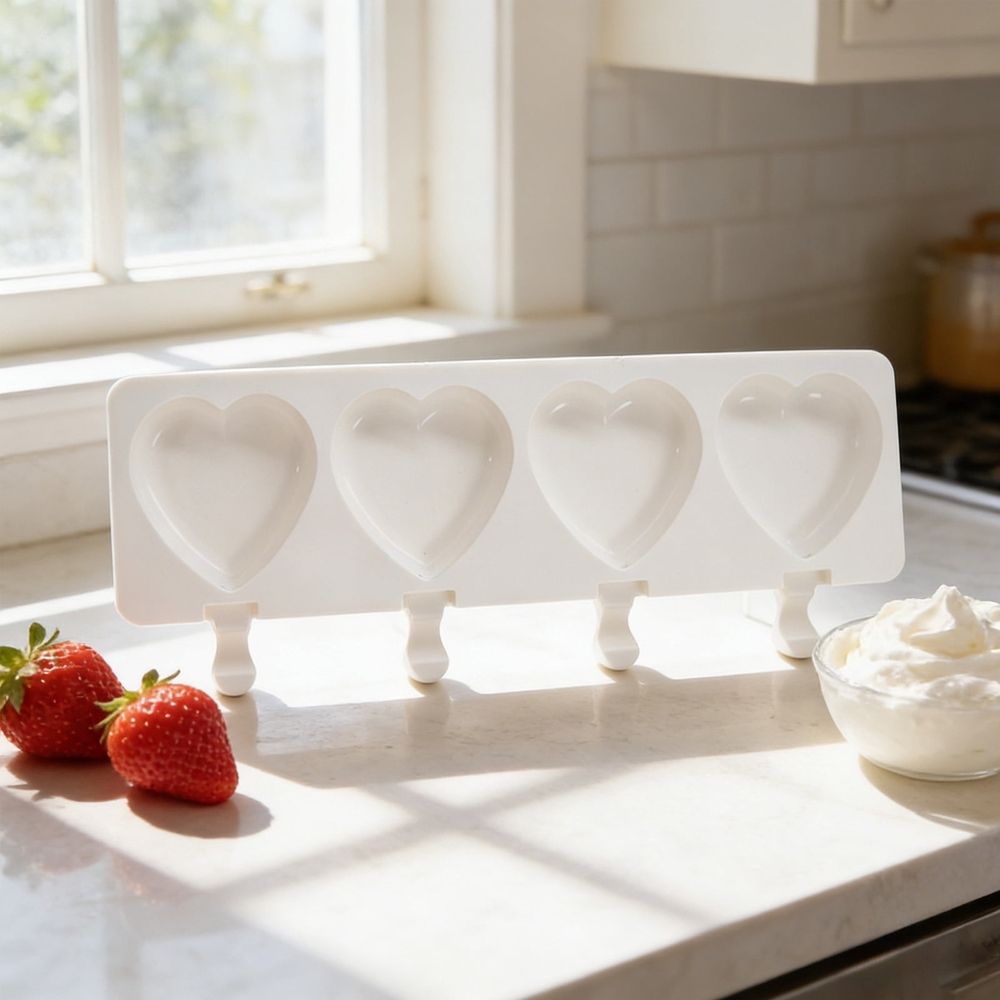 White silicone ice cream molds for kids, 4-piece set for DIY frozen desserts, ideal for pretend play and fun at home.