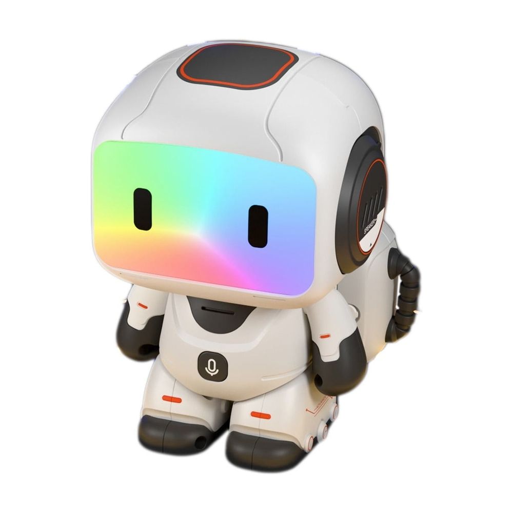 Blue remote control robot toy with touch sensor, lights, and interactive features, designed for kids' educational and entertainment play.