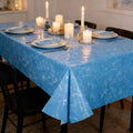 Blue sea themed disposable tablecloth for kids' parties, stain-resistant, easy to clean, fits most tables, perfect for beach and summer events.