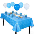 Blue sea-themed disposable tablecloth with stain-resistant surface, perfect for beach or summer birthday parties and kid's pretend play.