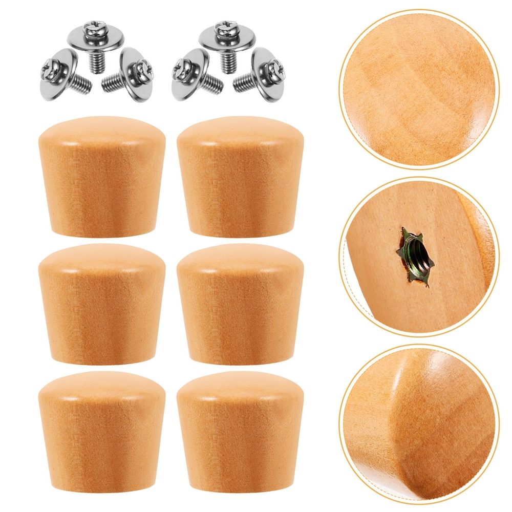 Set of 6 colorful wooden handles for pot lids, suitable for kitchen cookware and replacement purposes.