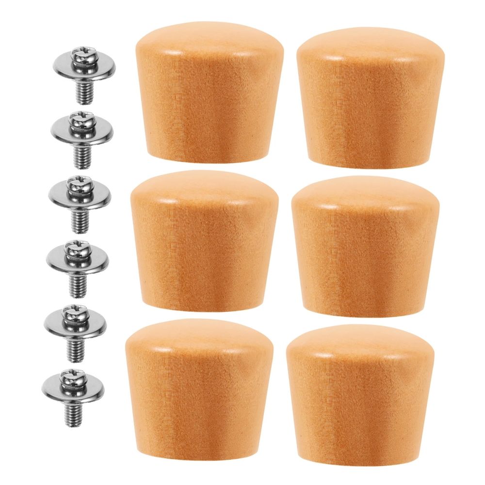 Set of six colorful wooden handles for pot lids, ideal as replacement knobs for kitchen cookware, from Everything Baby.