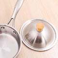 Six colorful wooden handles for pot lids, replacement knobs for cookware, ideal for kitchen and pretend play setups.