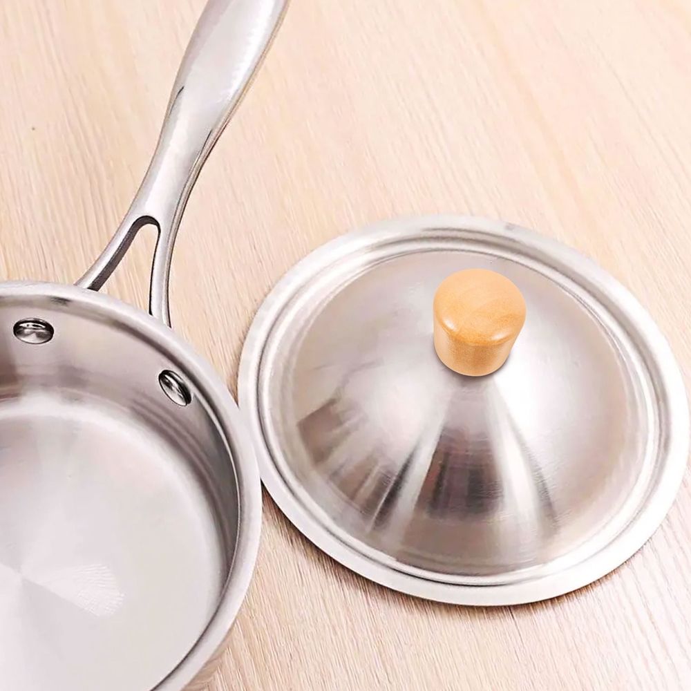 Six colorful wooden handles for pot lids, replacement knobs for cookware, ideal for kitchen and pretend play setups.