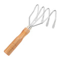 Durable metal clam rake with ergonomic wooden handle for outdoor shell digging, suitable for kids' outdoor play equipment.