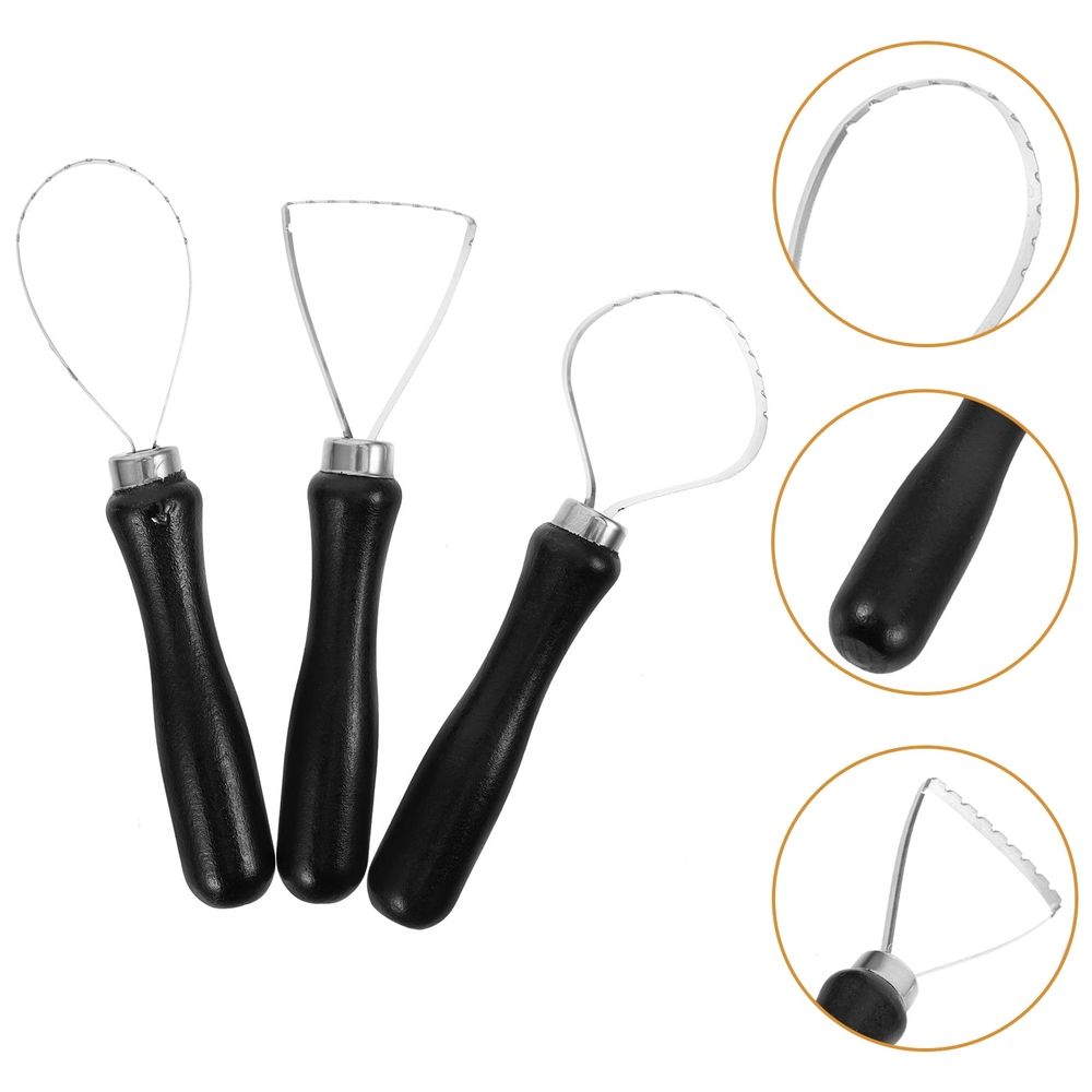 Black pottery sculpting tools set with three pieces for clay crafting and carving projects, suitable for kids and beginners.