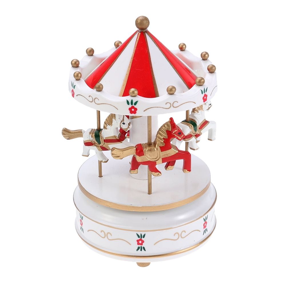 Red carousel music box by Everything Baby with mechanical movement, perfect for kids' musical toy collection.