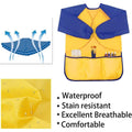 Six waterproof kids' art smocks with long sleeves and three pockets, suitable for toddlers and young children for painting activities.