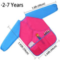Six waterproof kids’ art smocks with long sleeves and three pockets, ideal for toddlers and children aged 2-7 years.