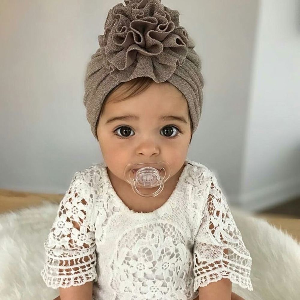 Baby girls' hat with big flower bow, soft beanie headwrap for infants and toddlers, by Everything Baby