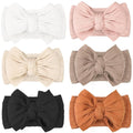 Six handmade baby headbands with double bows, nylon hair accessories for newborns, infants, and toddler girls.