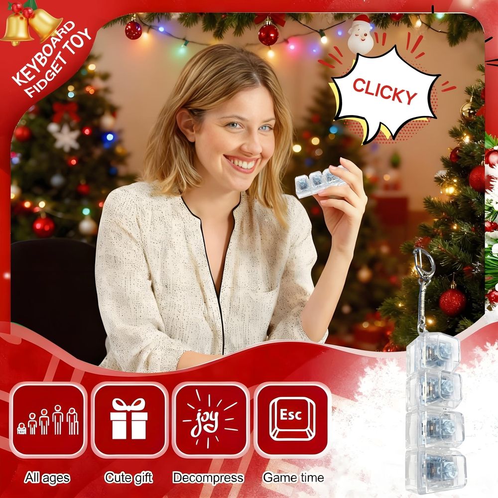 Silent keyboard clicker toy with keychain, stress relief, colorful axis design, suitable for babies and kids, by Everything Baby.