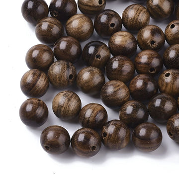 Set of 100 natural waxed wooden beads, round coconut brown, 8mm size with 1.5mm hole, suitable for kids' craft and outdoor toy projects.