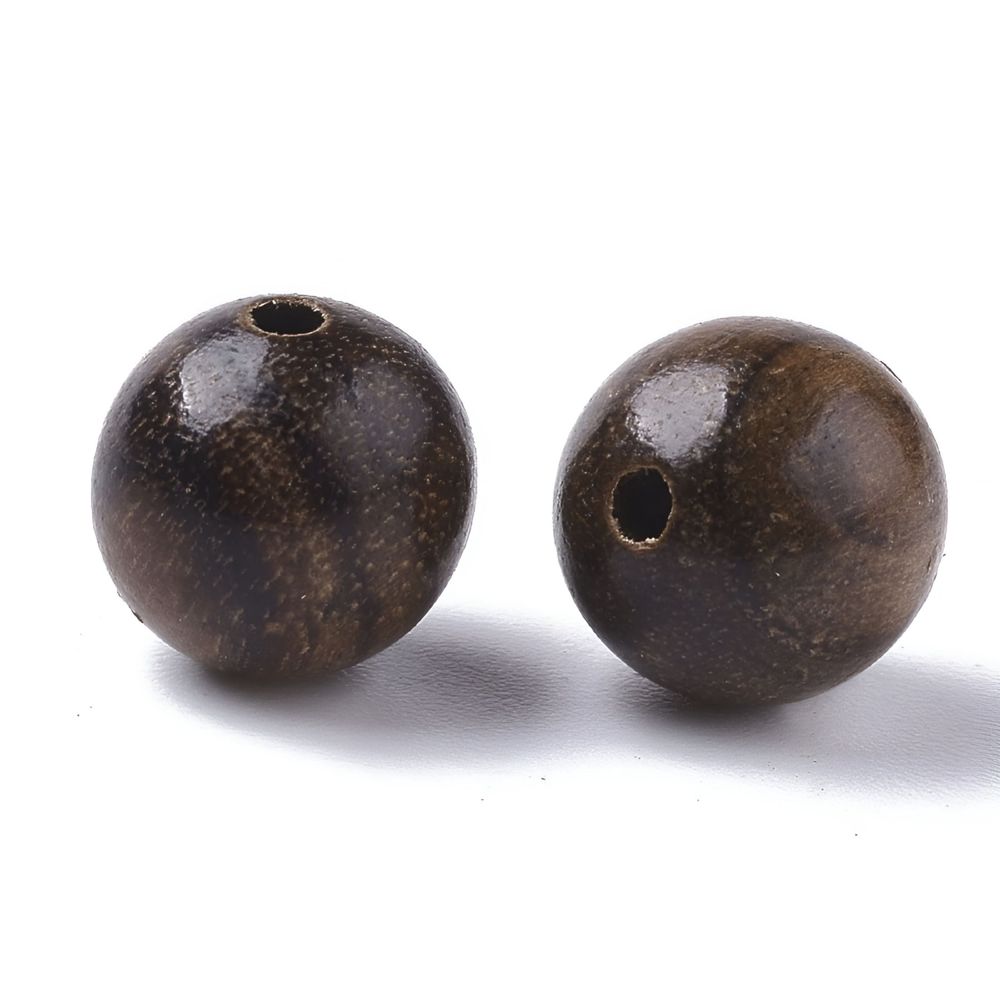 Set of 100 natural waxed wooden beads in coconut brown, 8mm round with 1.5mm hole, ideal for kids' outdoor play and craft projects.