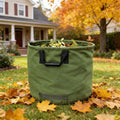 Heavy-duty 30-gallon canvas leaf bag with rubber grip handles, ideal for yard waste, gardening, and outdoor cleanup.
