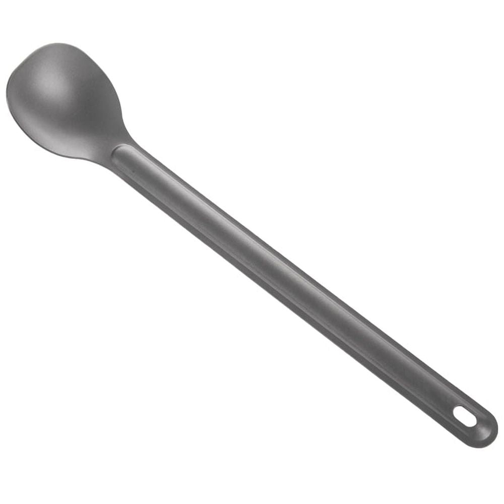 Set of four titanium camping spoons with long handles, ideal for outdoor dining and camping by Everything Baby.
