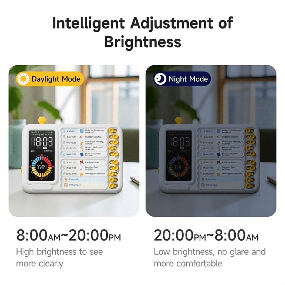 Everything Baby visual timer for kids and adults on kid's desk, silent ADHD planning and task timer with schedule planning board.