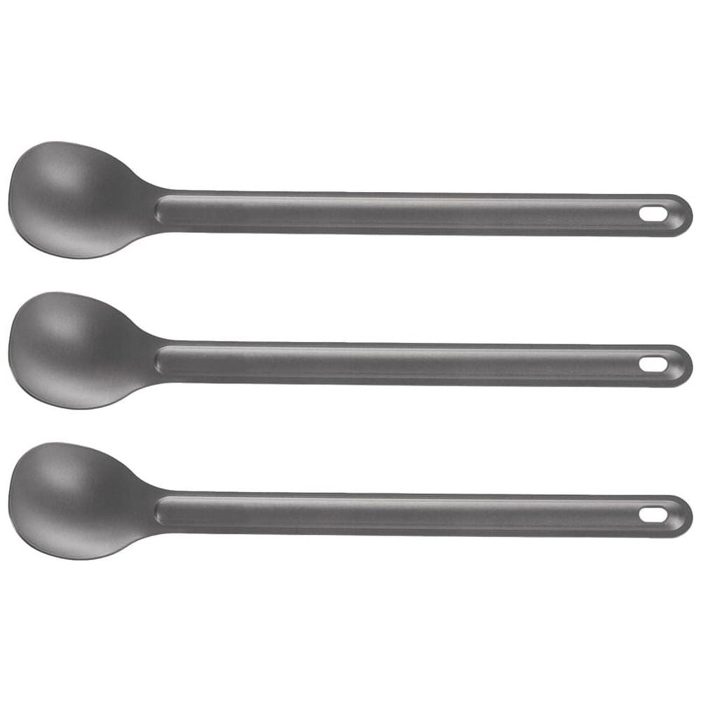 Three titanium camping spoons with long handles, 21.5cm, suitable for outdoor tableware and outdoor play equipment.
