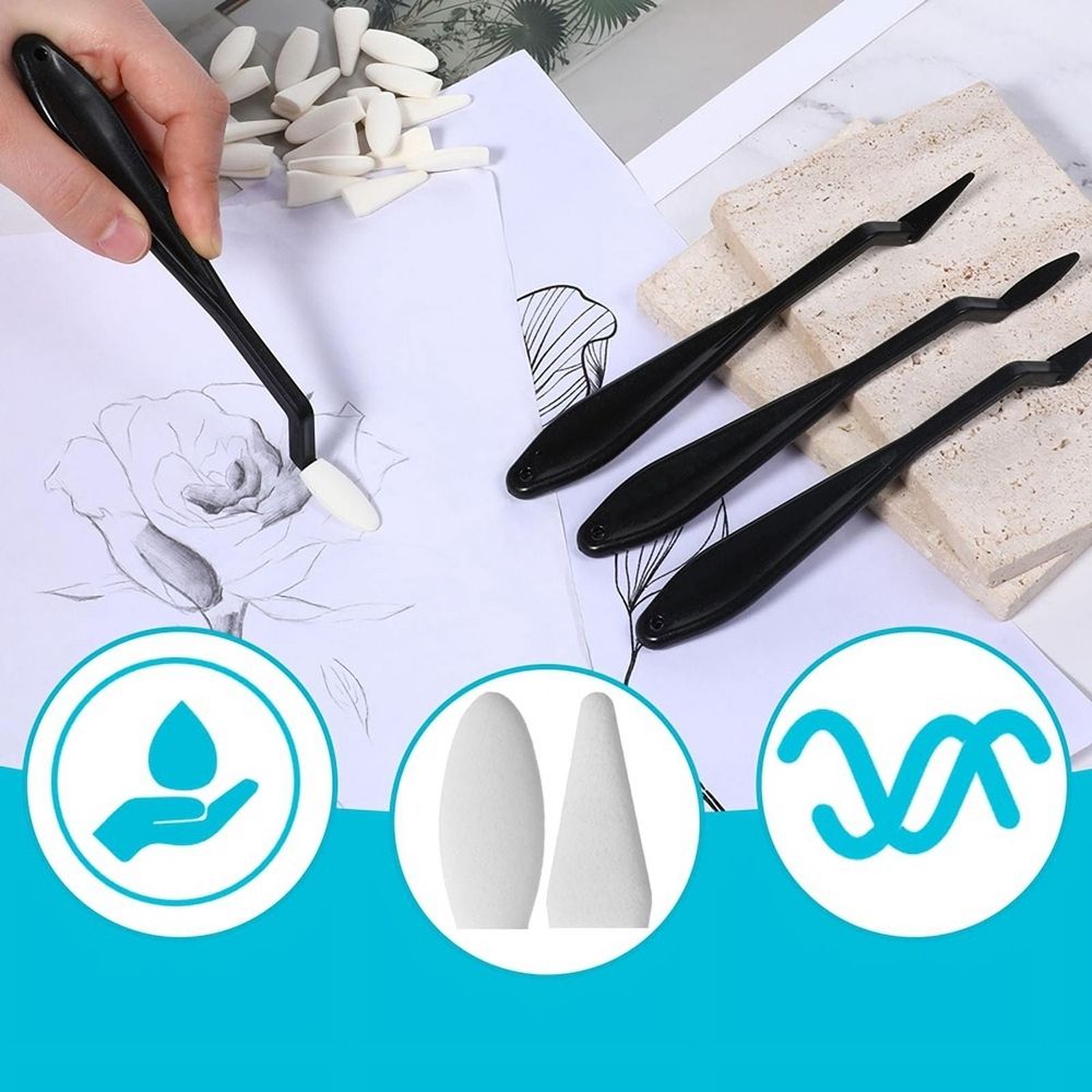 Blending stumps for drawing with 40 sponge wipes, ideal for shading and highlighting in art and sketching projects.