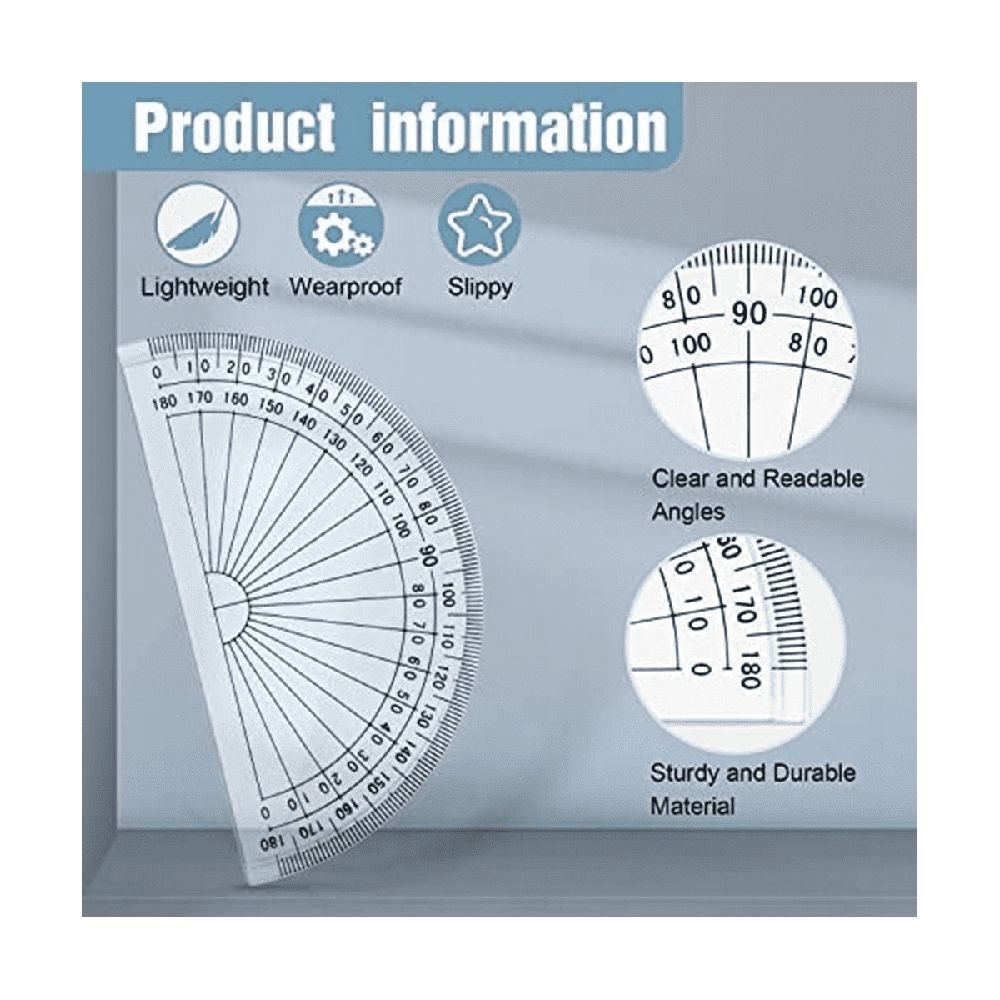 Set of 100 plastic math protractors with 180-degree measurement, ideal for classroom and engineering use, by Everything Baby.