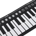 Foldable 49-key electric keyboard piano for kids, lightweight and portable, with colorful keys for beginner musical play.