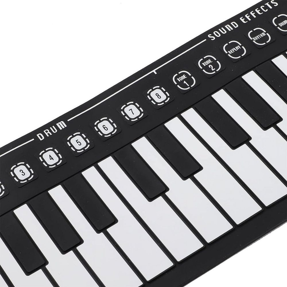 Foldable 49-key electric keyboard piano for kids, lightweight and portable, with colorful keys for beginner musical play.