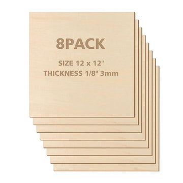 Eight 12x12 inch 3mm basswood sheets for DIY crafts and laser cutting, unfinished square wood boards for baby and kids building toys.