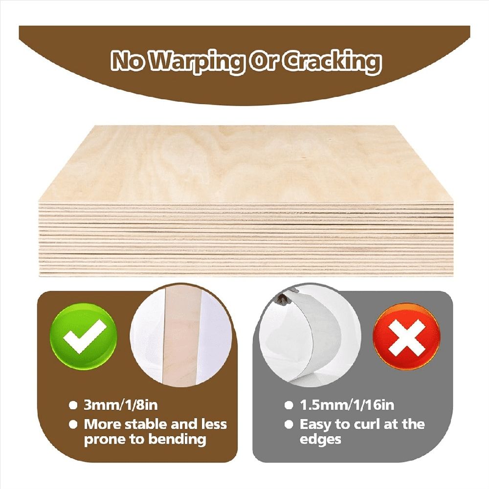 Set of 8 unfinished 12x12 inch basswood plywood sheets, 3mm thick, ideal for DIY crafts and laser cutting projects for kids.
