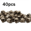 Set of 40 realistic human skulls for Halloween table décor, suitable for spooky outdoor play and themed decorations.