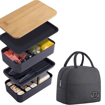 Stackable lunch box with thermal insulation bag from Everything Baby, suitable for office workers and students, designed for easy carrying.