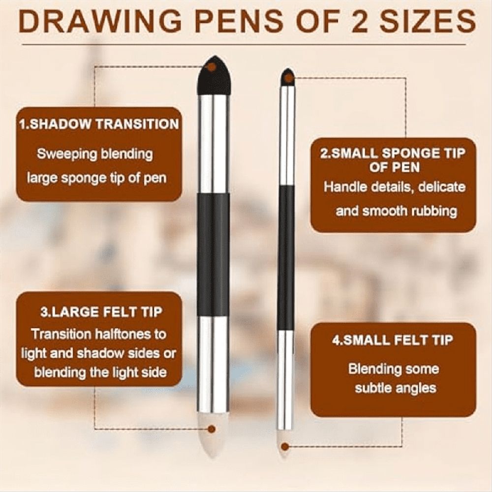 Six artist blending sponge pens with double-headed foam tips, ideal for drawing and sketching in art and kids' toy sets.