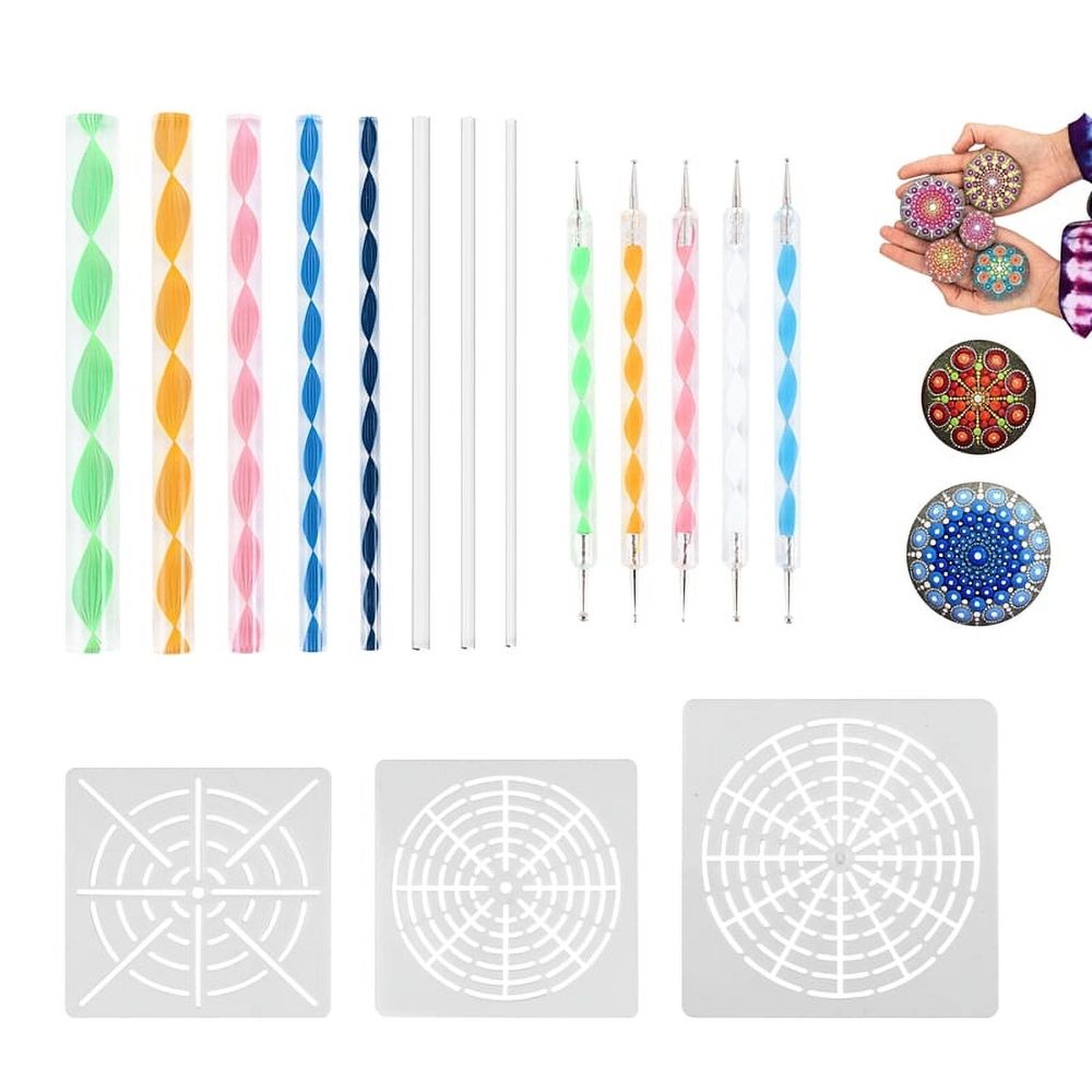 Set of 16 mandala dotting tools for rock painting and art projects, including ball stylus and clay sculpting tools by Everything Baby.