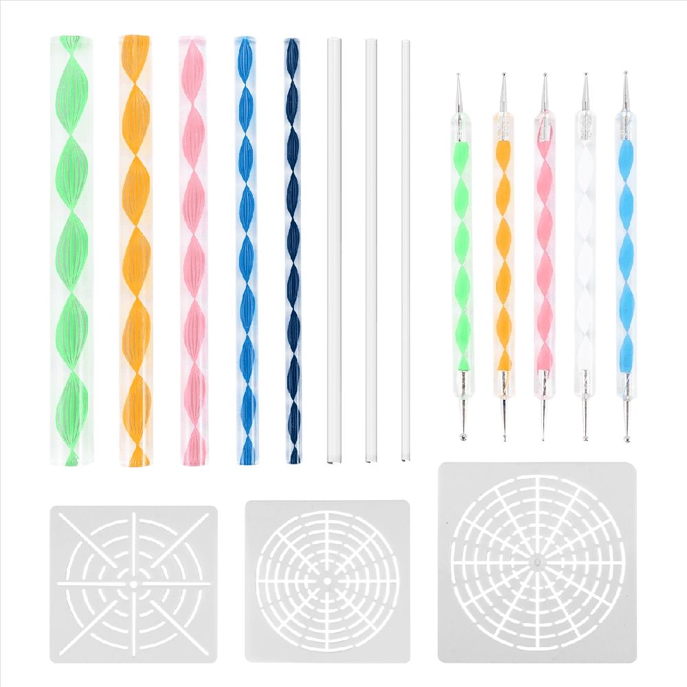 Set of 16 mandala dotting tools for painting, carving, and creating art on rocks, featuring ball stylus and clay sculpting tools.