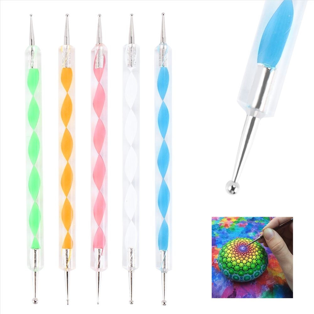 Set of 16 mandala dotting tools for painting rocks, featuring ball stylus and clay sculpting carving tools for art and craft projects.